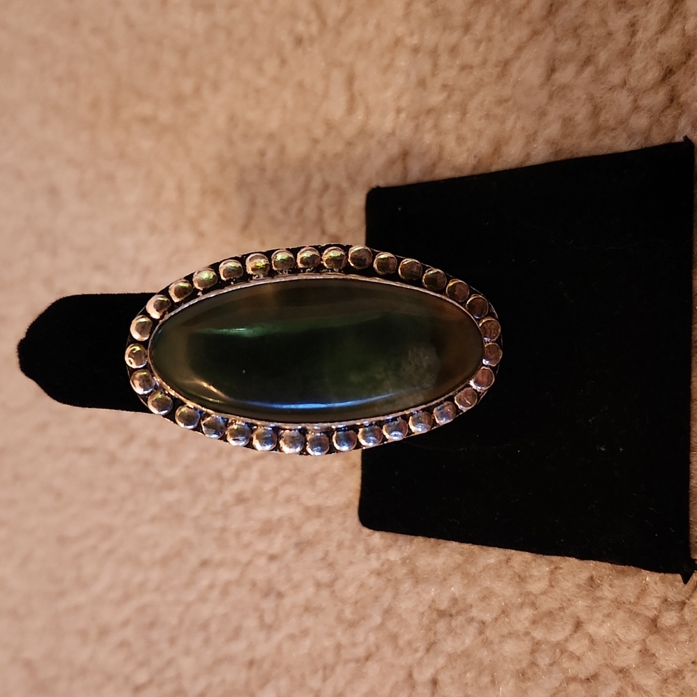 Oversized Green Stone Set in Sterling Silver Ring - Picture 6 of 6